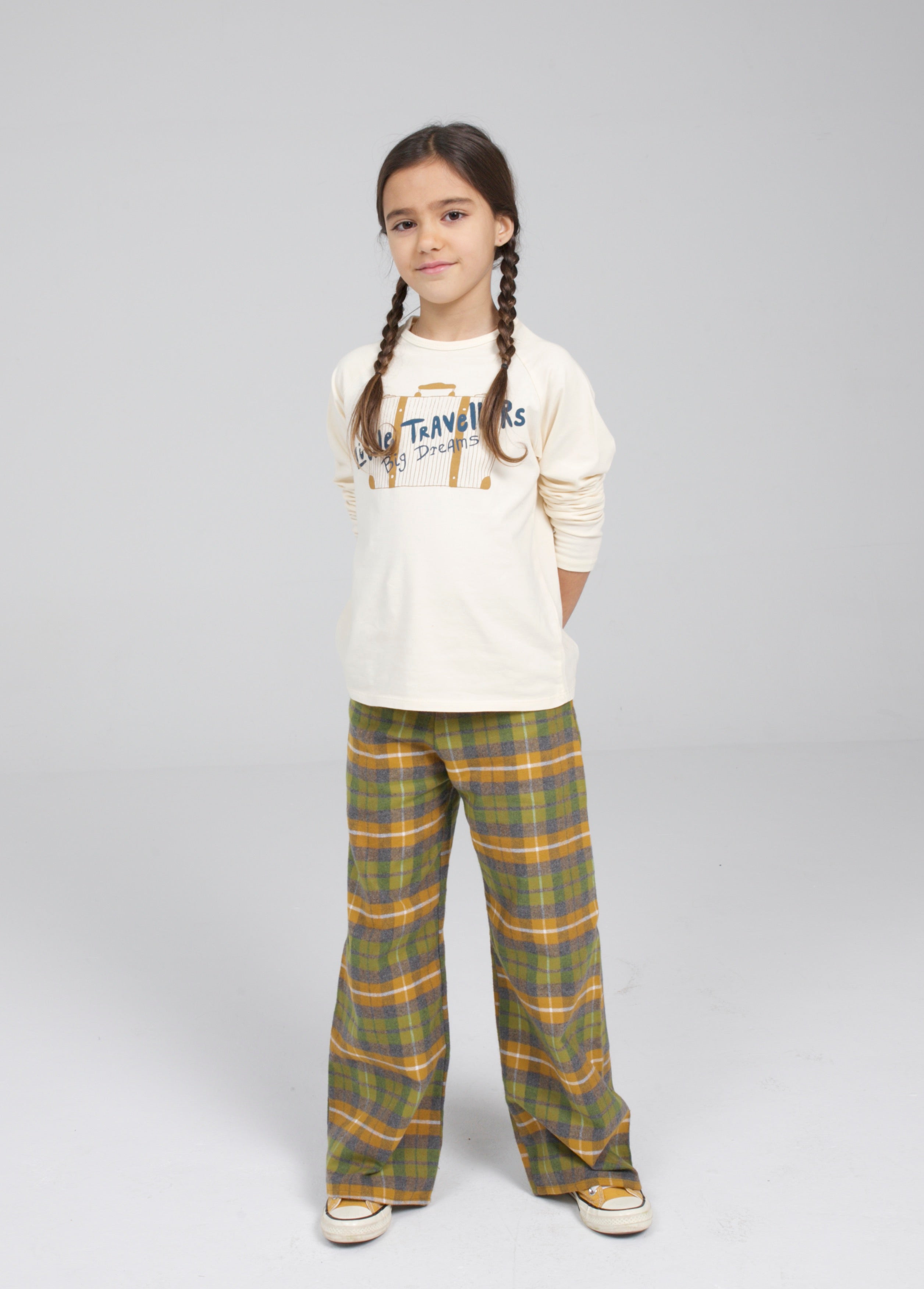 Yellow wide-leg checked trousers