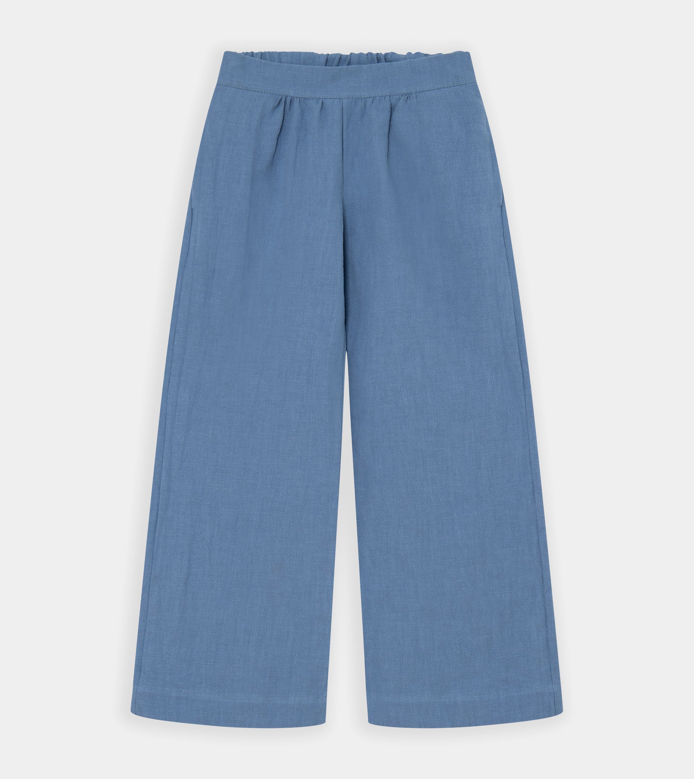 Blue wide-leg linen trousers