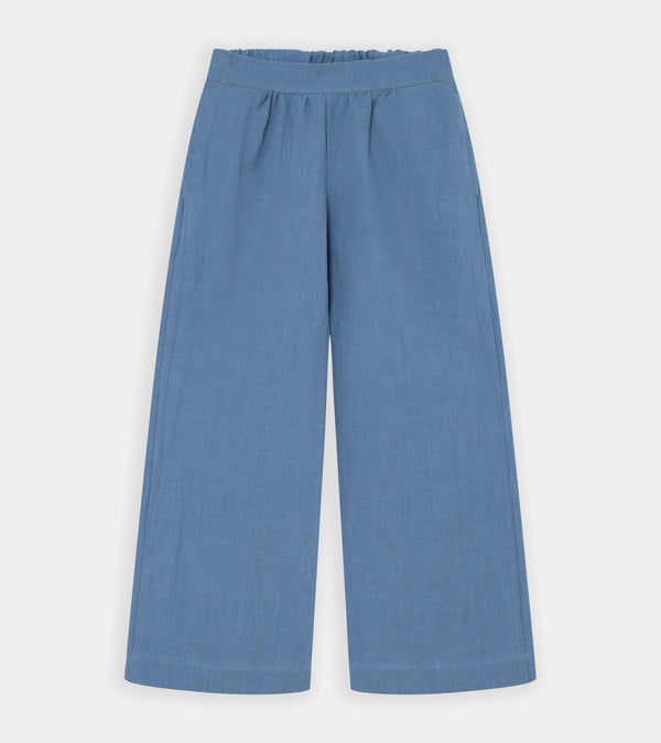 Blue wide-leg linen trousers
