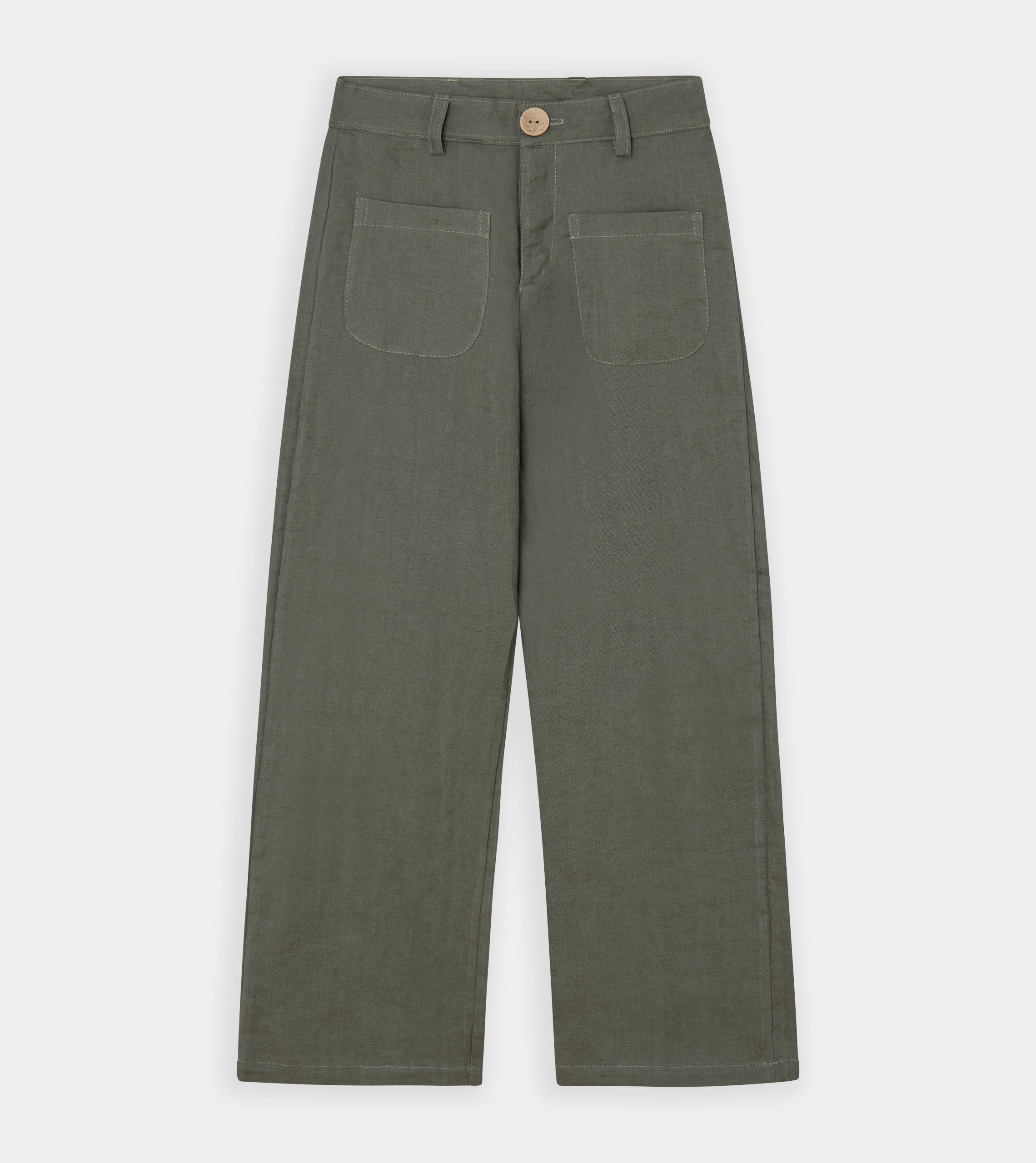Green oversized linen trousers