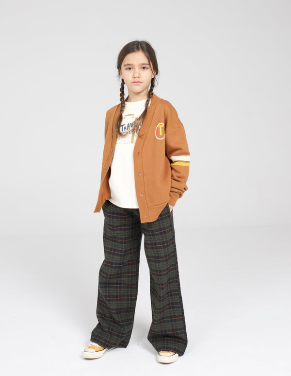 Green & black wide-leg checked trousers