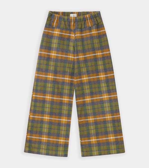 Yellow wide-leg checked trousers