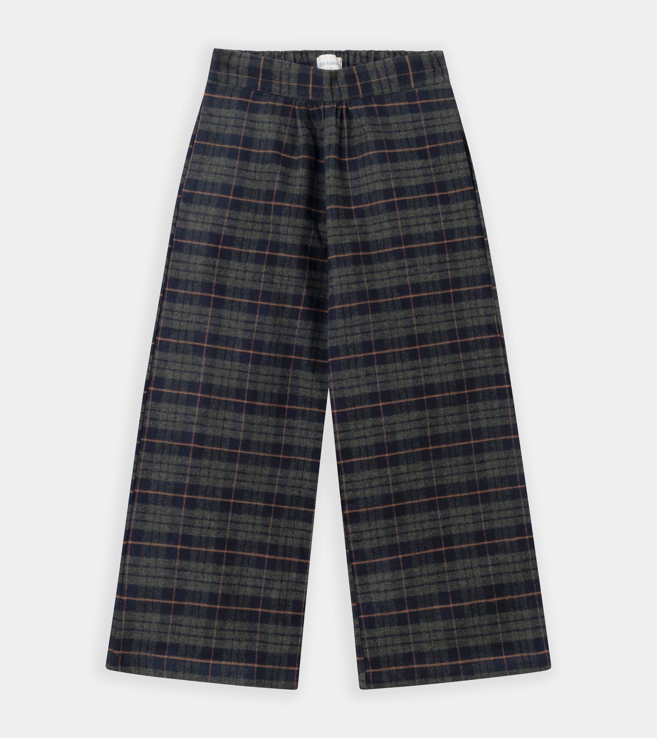 Green & black wide-leg checked trousers