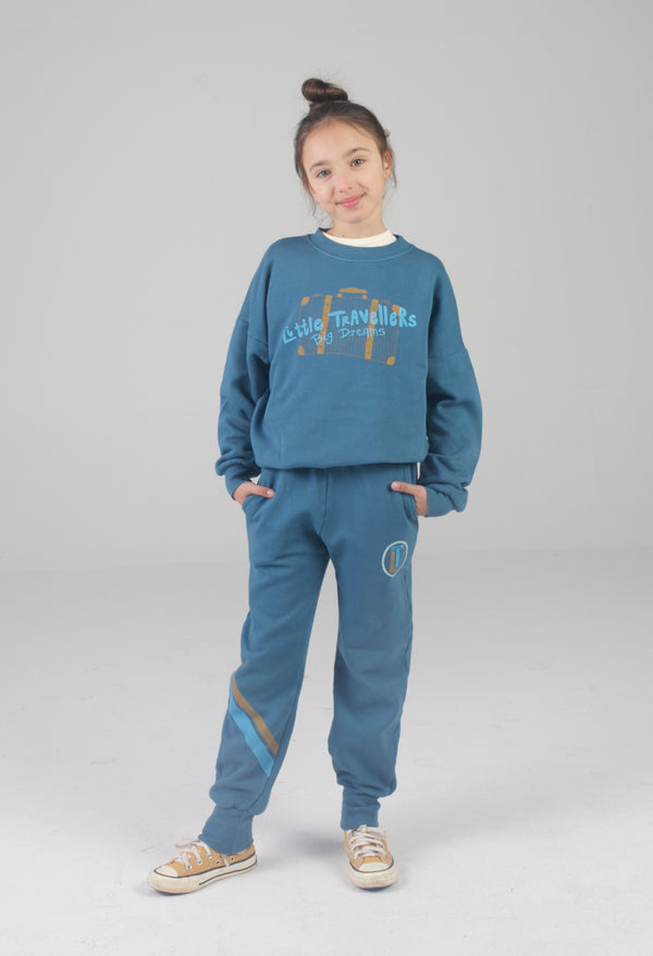Blue oversized Little Travellers sweatshirt