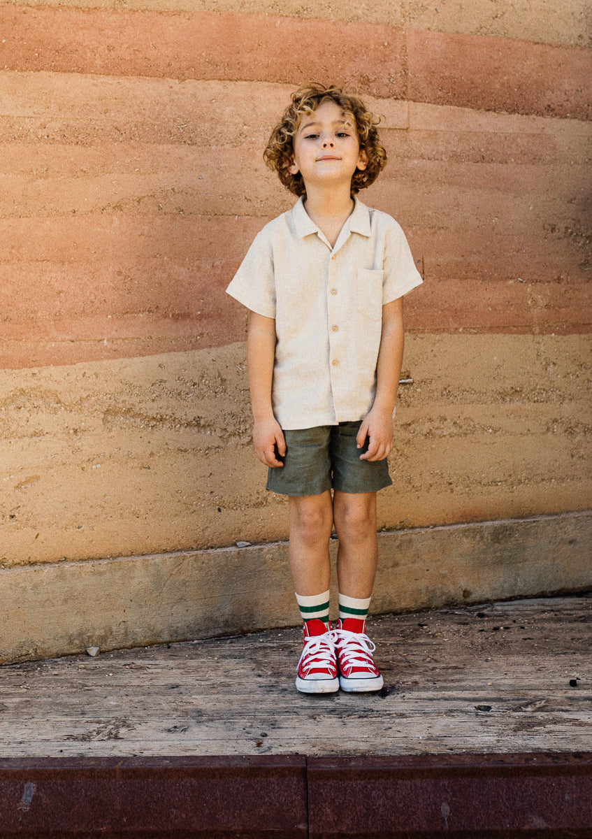 Green Linen Shorts