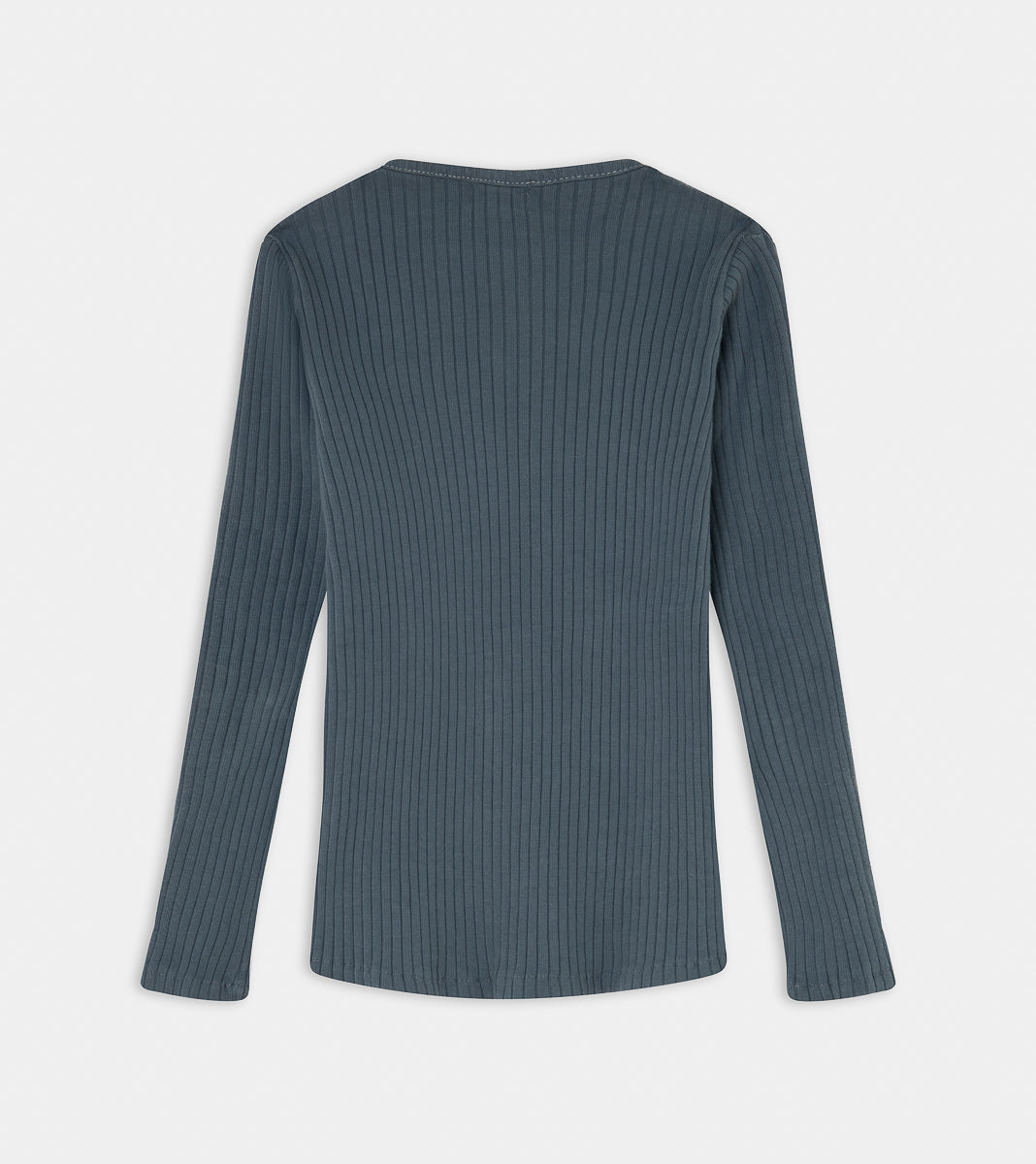 Blue Long Sleeve Ribbed T-Shirt