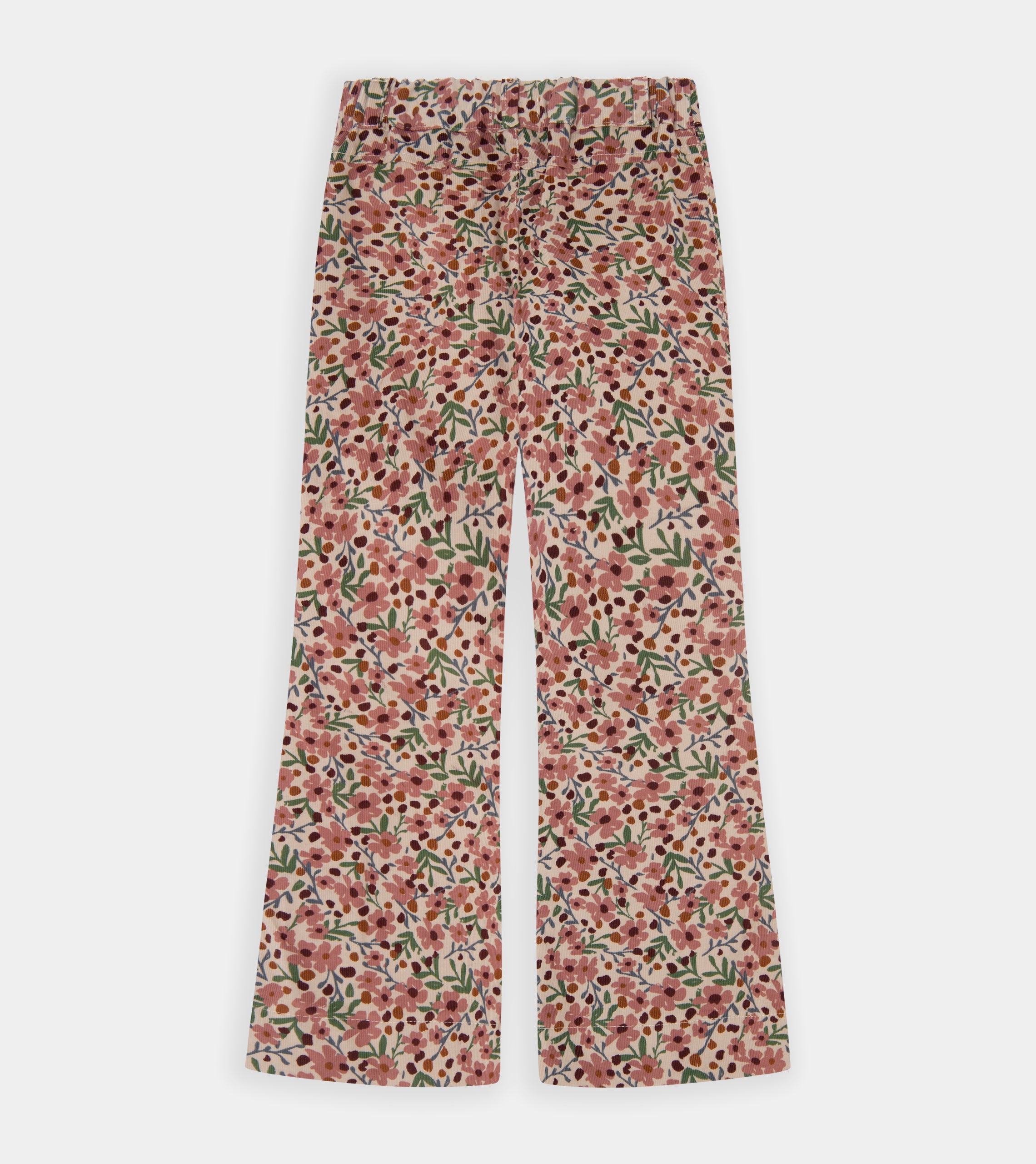 Flared Multicolor Flower Print Corduroy Trousers
